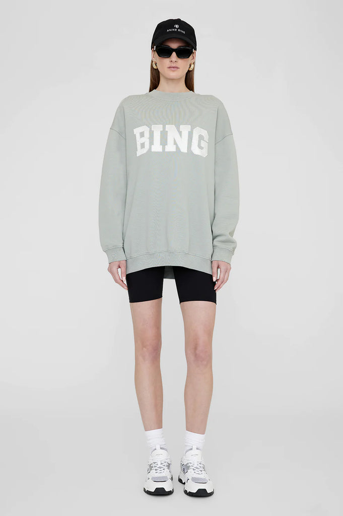 ANINE BING TYLER SWEATSHIRT SATIN BING SAGE GREEN SALT CLOTHING