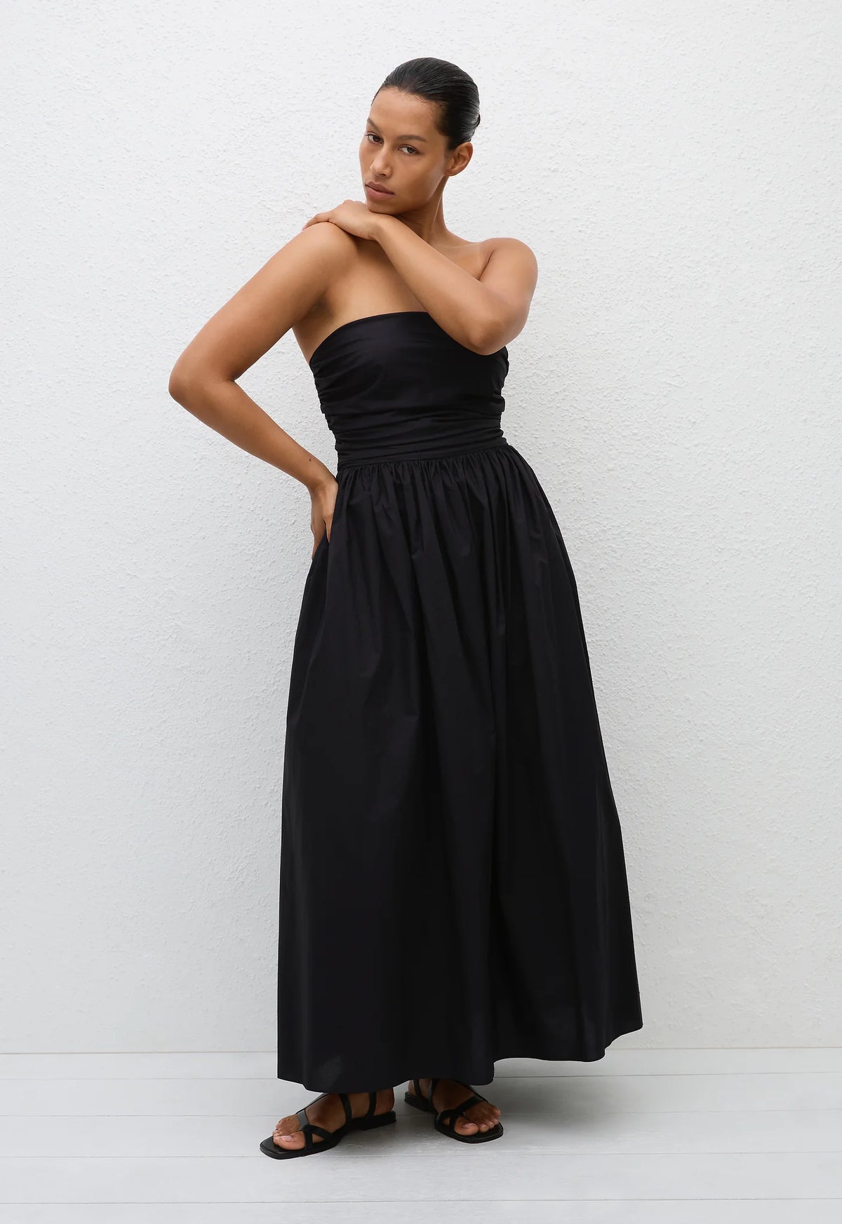 MATTEAU STRAPLESS LACE UP DRESS BLACK — SALT CLOTHING
