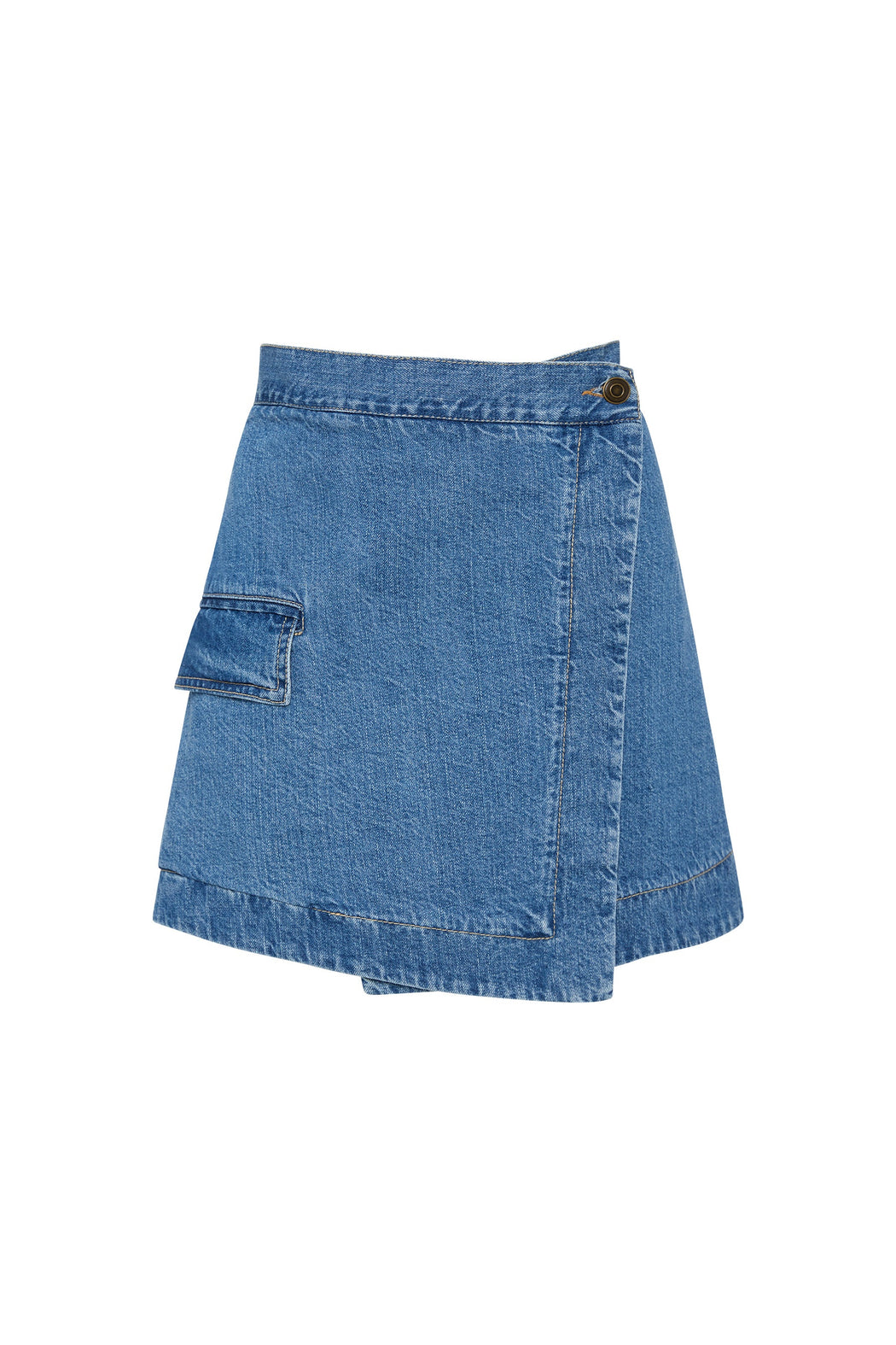 BASSIKE DENIM WRAP MINI SKIRT LIGHT AUTHENTIC BLUE SALT CLOTHING