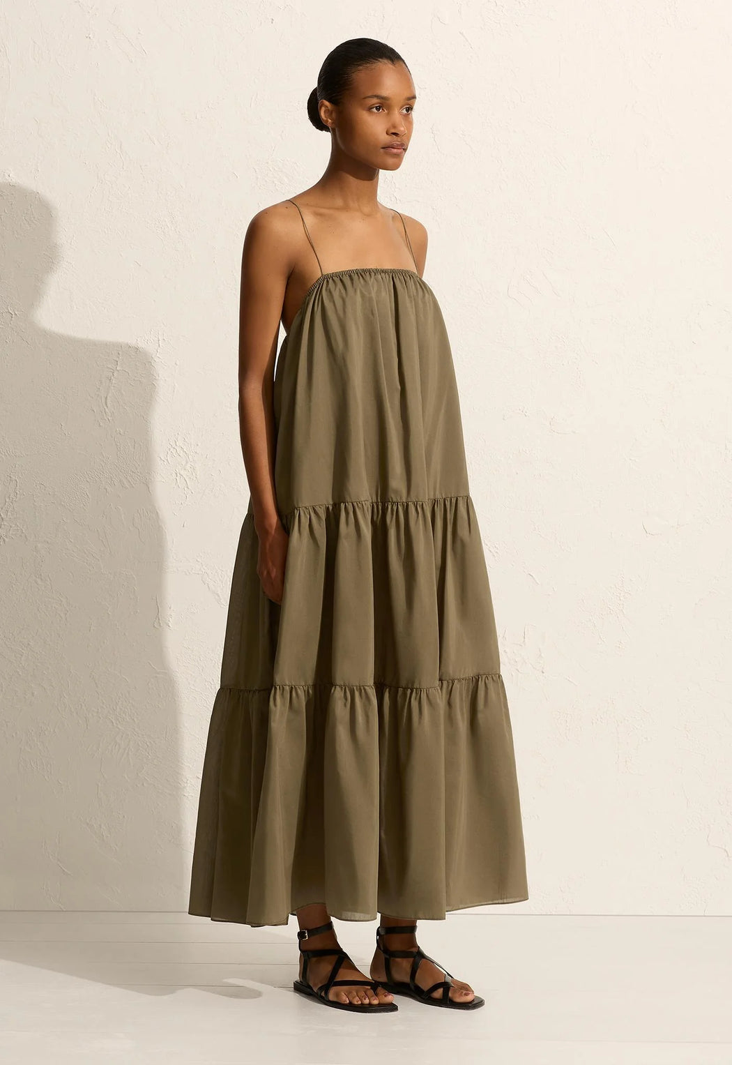 MATTEAU VOLUMINOUS TIERED SUNDRESS OLIVE